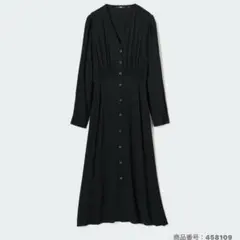 UNIQLO Vネックフレアワンピース 長袖　ブラック S ユニクロ