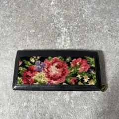 FEILER フェイラー 長財布 花柄 レザー　キャンバス　ブラック　刺繍のサムネイル