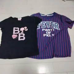 Barbie 黒&pinkラテネイビーストライプ Tシャツ 150のサムネイル