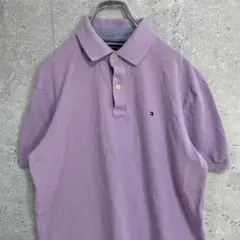トミーヒルフィガー　刺繍ロゴ　パープル　ポロシャツ　半袖　Tシャツ M