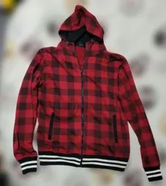 y2k 赤と黒のチェック柄フード付きパーカー