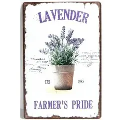 レトロ調ブリキ看板ラベンダー柄　 20㎝×30㎝　アメリカンビンテージ風　 新品