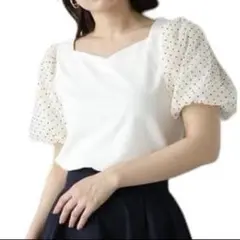 新品タグ付　ナチュラルビューティーベーシック チュールスリーブ ブラウス ドット