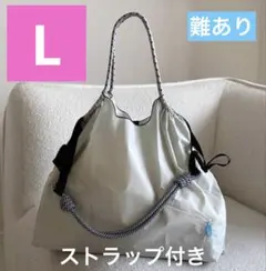 刺繍　エコバッグ　L ナイロン　刺繍エコバッグ　ナイロン　シンプル　ブルーボトル