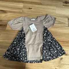 新品PAIR MANON フラワープリント付きTシャツ 100cm ベージュ　茶