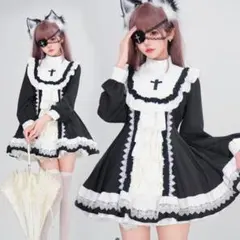 Mサイズ 天使界隈 十字架 ロリータ ワンピース 黒 ブラック 地雷系 ゴスロリ