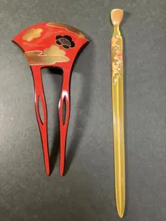 髪飾り　かんざし　レトロ　アンティーク　二本セット　塗かんざし　可愛い