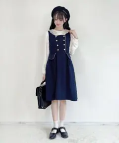 Fint★　フィント　ドアマン風ダブル釦ジャンパースカート　ワンピース　ネイビー