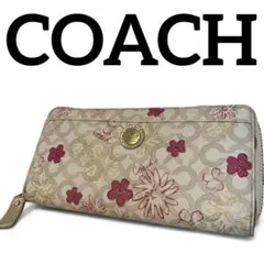 美品✨COACHコーチ 長財布オプアート/ラウンドファスナー馬車シグネチャー花柄