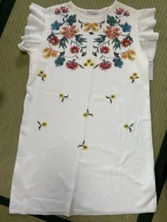 ZARA フリル袖 刺繍ワンピース 38