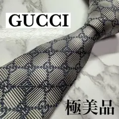 ✨極美品✨ 定番 GUCCI ネクタイ シルク100% GG柄 蜂 シルバー