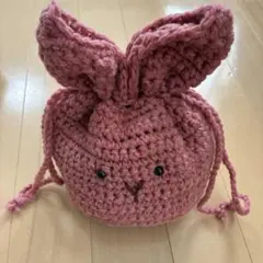 ウサギ型　ピンク　巾着袋　ハンドメイド　ポーチ