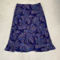 フレアスカート 膝丈 花柄 Aライン 大きめサイズ ブルー 13号