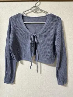 FUN ブルー クロップド カーディガン 長袖