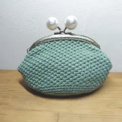 ハンドメイド★パール口金かぎ針編みがま口ポーチ　セージグリーン★