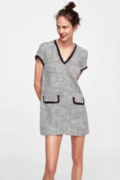 新品タグ 未着 ザラベーシック TWEED DRESS WITH TRIMS