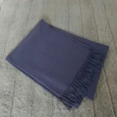 大判カシミヤ フリンジ付き ストール 濃紺