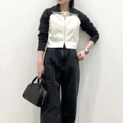 GU ダブルジップラグランカーディガン　ショート丈　細リブ　配色　春　スポーティ