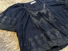 mao made マオメイド★インド綿 刺繍 半袖ブラウス 黒 ブラックのサムネイル