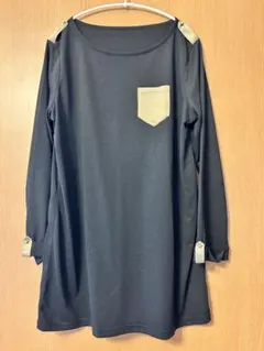 黒の長袖チュニック ベージュのアクセント