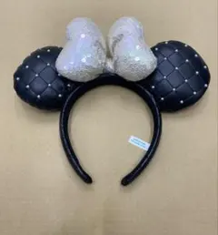 【海外ディズニー購入】公式 ミニーカチューシャ ブラック パール風 スパンコール