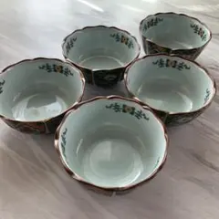 陶器製 花柄 波形ボウル 5個セット