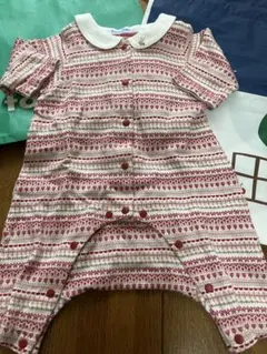 familiar ベビー ロンパース 60cm 赤と白 ストライプ