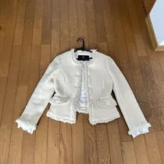 CLATHASアイボリー ノーカラー ツイードジャケット　38