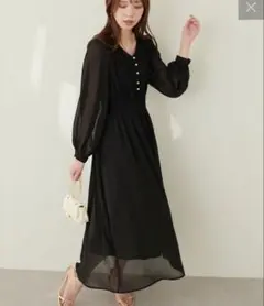 natural couture ピンタックプリーツお上品ワンピース　黒