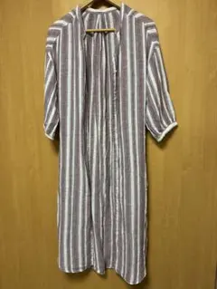 GLACIER ストライプ 半袖ロングシャツワンピース　L