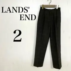 LANDS' END レディース S 茶 チェック柄 スラックス 美脚 アンクルのサムネイル