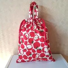 体操着袋　お着替え袋　たて37✕よこ30　赤いリンゴ柄