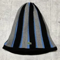 美品 LACOSTE リバーシブル ニット帽 ストライプ 立体 ラコステ