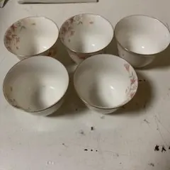 ◆花柄金縁湯飲み◆5個セット　13-944