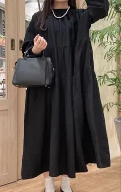 最初価格／スタディオクリップ／リネン レーヨンティアードワンピース／ブローチ付き