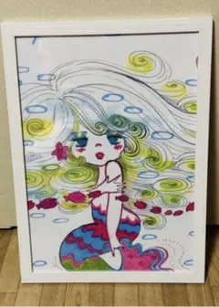 【新品未使用】水森亜土 風 人魚の可愛い女の子 イラストポスター A4