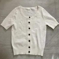 【GU】ホワイト 半袖カーディガン M リブ編みデザイン　ボタン付き★