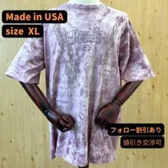 ハーレーダビッドソン　半袖Tシャツ　赤　紫　タイダイ柄　ロゴ　古着　90s