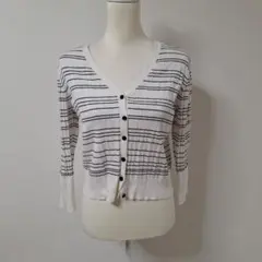 セルフォード/CELFORD 長袖 カーディガン【M】ボーダー Vネック