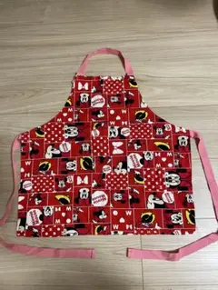 ミニーマウス キッズエプロン 赤　ハンドメイド
