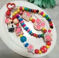 カラフルビーズ ストラップ 木製ビーズストラップ ハンドメイド