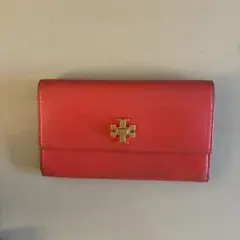 レザー長財布 レッド 金具付き