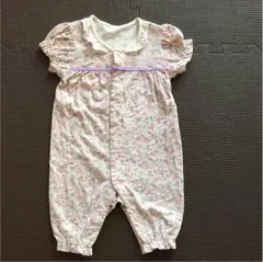 ロンパース 小花柄 リボン ピンク 丸襟