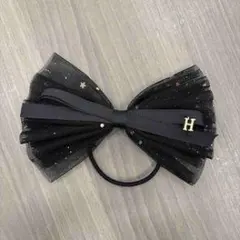 リボン型ヘアゴム ブラック Hロゴ