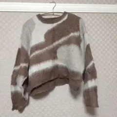 ボーダー柄 シャギーニット 長袖 ブラウン thevonのサムネイル
