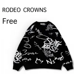 ロデオクラウンズ ワイドボウル ラクガキロゴジャガードニット オーバーサイズ 黒