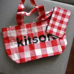 kitson トートバッグ ポーチ付き ギンガムチェック レッドのサムネイル