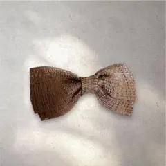 vintageヴィンテージ昭和レトロ籐デザインリボン型髪留めバレッタブラウン