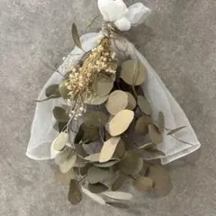 スワッグ ハンドメイド ドライフラワー グリーン 葉 ユーカリ パール