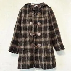 KLEIN PLUS/Ｍ相当/フード付ダッフルコート/ブラウンチェック/ウール混